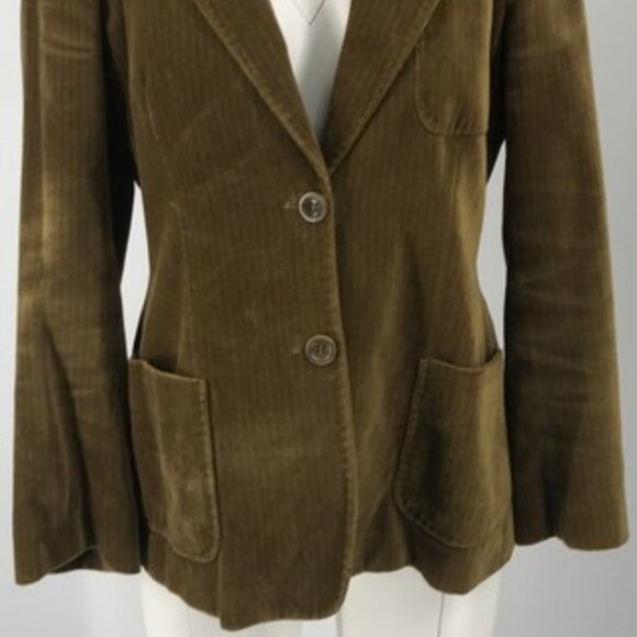 Max Mara golden brown herringbone print cotton velvet peak lapel blazer sz 12 - Picture 2 of 9